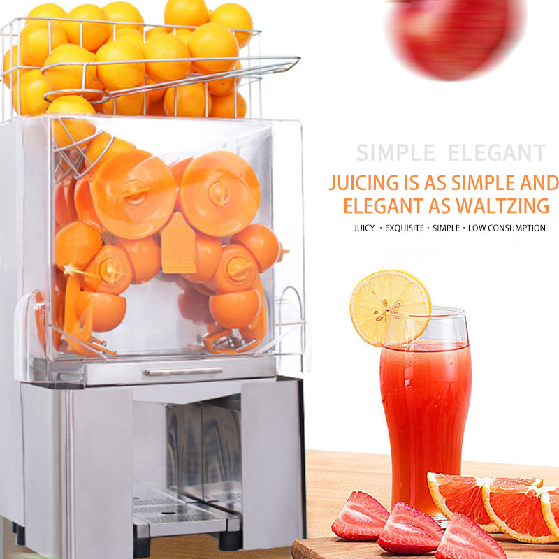 Commercial Orange Juicer, 120W Automatic Juicer, Stainless Steel Orange Squeezer 20 Oranges/Min, With Pull-Out Filter Box, 2 Peel Collection Buckets