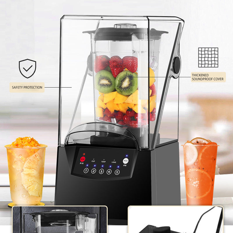 Commercial Blender Juicer With Hood Smart Smoothie Machine With Lid Crushed Ice Soundproof Food Processor