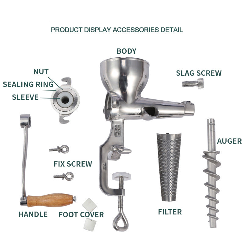 Household Stainless Steel Manual Wheatgrass Juicer, Hand-Cranked Fruit Juicer, Juicer Residue And Juice Separation