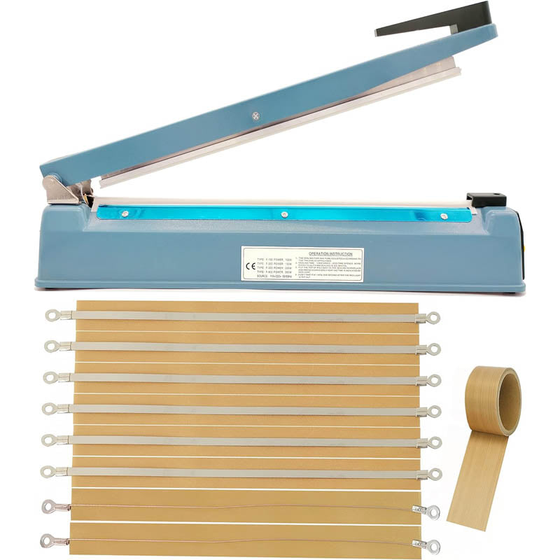 Commercial Bag Sealers Impulse Heat Sealer 16 Inch 8 Replacement Parts & Teflon Cloth Strip 110v Manual Heat Sealer