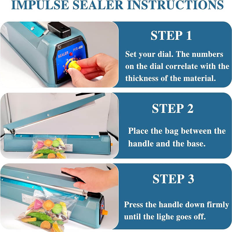 Commercial Bag Sealers Impulse Heat Sealer 16 Inch 8 Replacement Parts & Teflon Cloth Strip 110v Manual Heat Sealer