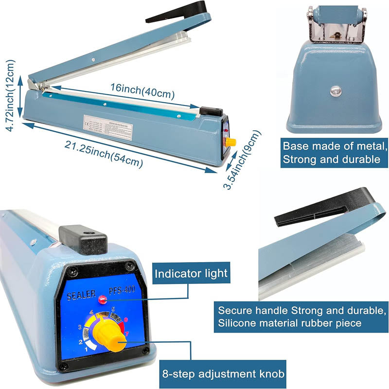 Commercial Bag Sealers Impulse Heat Sealer 16 Inch 8 Replacement Parts & Teflon Cloth Strip 110v Manual Heat Sealer