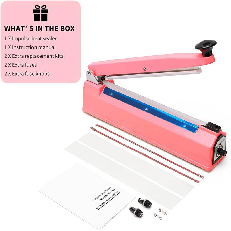 8 inch Impulse Heat Sealer 2mm Sealing Width for Plastic Mylar PE PP Bags, Portable Poly Bag Sealer with Extra Replace Kit