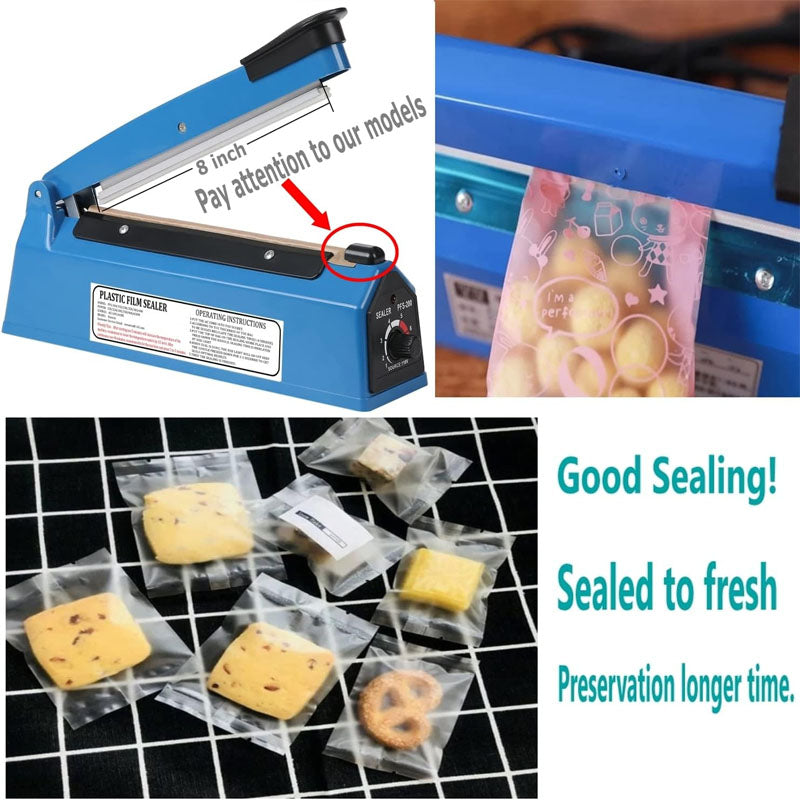 8 inch Commercial Bag Sealers Impulse Heat Sealer with Replacement Kit for Plastic Bags PE PP Bags Portable Poly Bag Sealing Machine