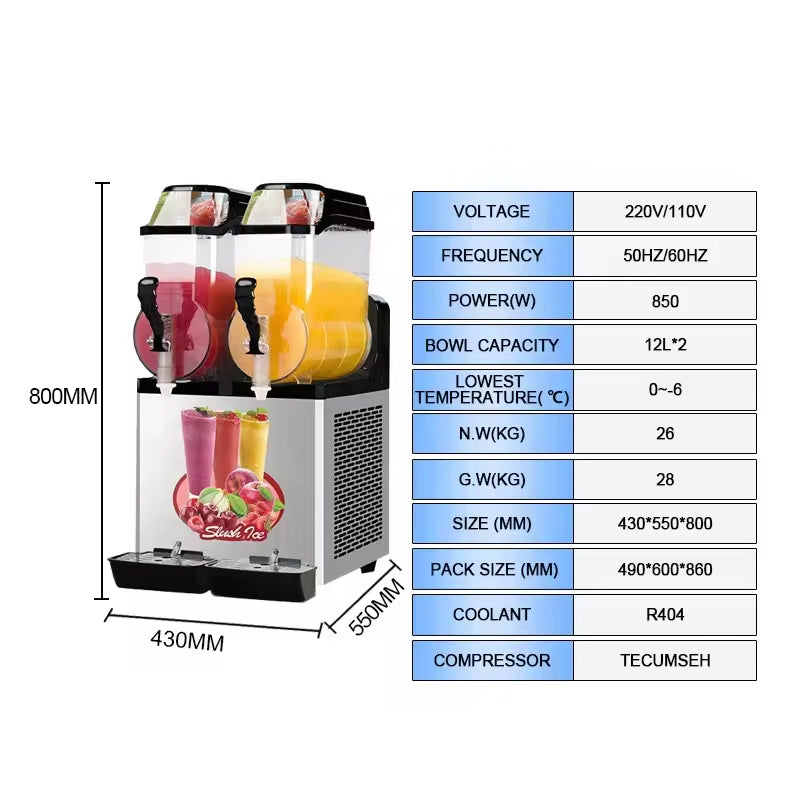 Double Cylinder Snow Melting Machine, Commercial Slush Cold Drink Machine, Smoothie Machine, Snow Grain Machine, Juice Machine, Beverage