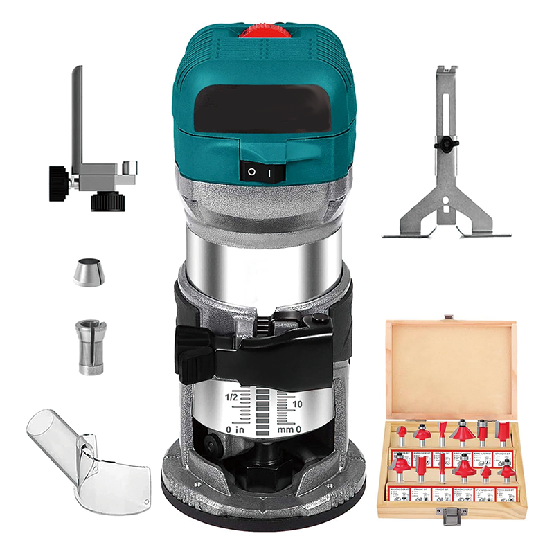 Compact Router,1.25 HP Compact Trim Router with 6 Variable Speed,12 Wood Router Bits,Max Torque 30,000RPM For Woodworking & Furniture Manufacturing