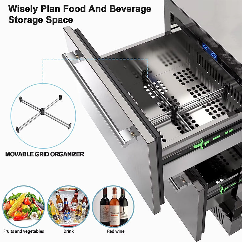 Double Drawer Zone Layer Stainless Steel Ice Cream No Frost Freezer Refrigerator For Home Office