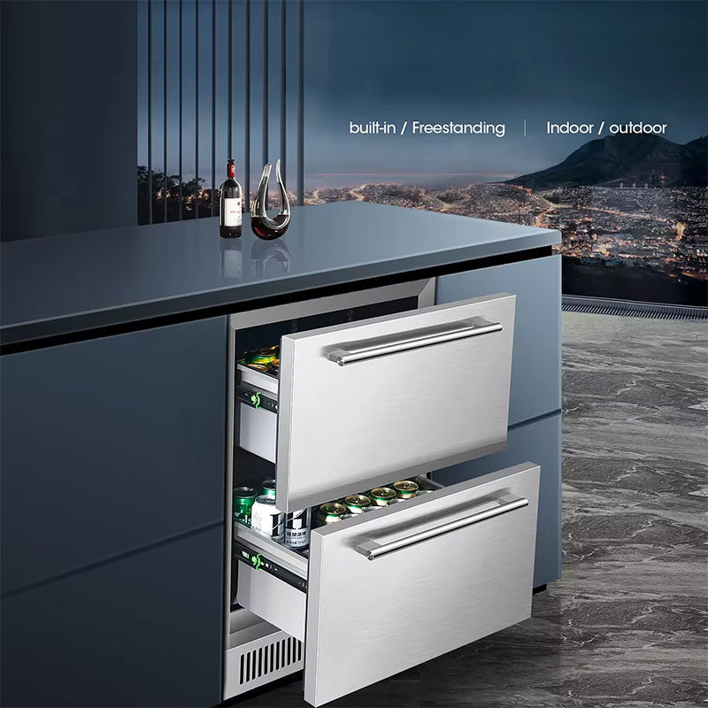 Double Drawer Zone Layer Stainless Steel Ice Cream No Frost Freezer Refrigerator For Home Office