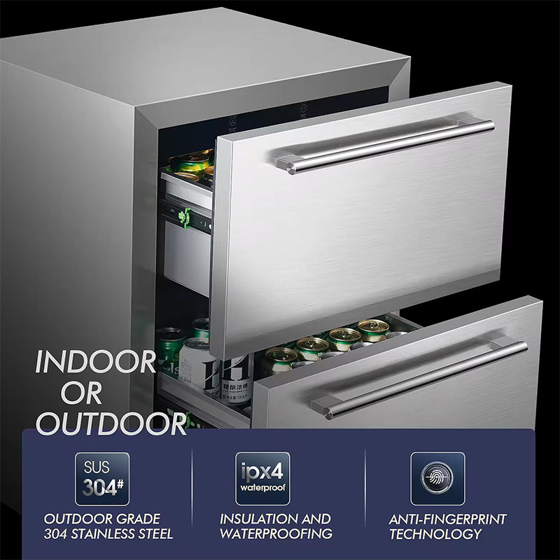 Double Drawer Zone Layer Stainless Steel Ice Cream No Frost Freezer Refrigerator For Home Office