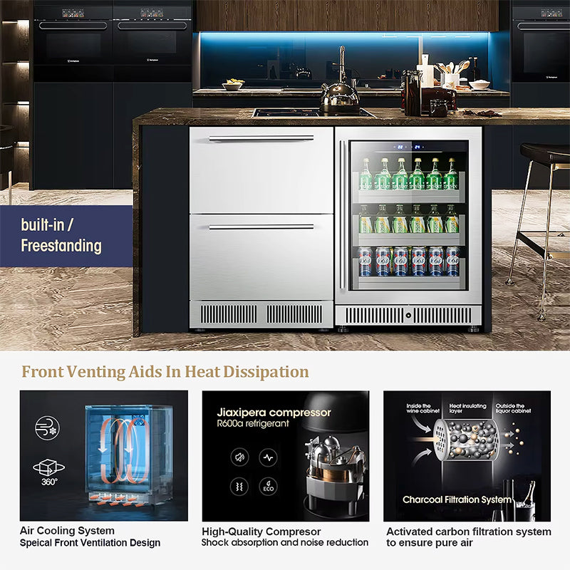 Double Drawer Zone Layer Stainless Steel Ice Cream No Frost Freezer Refrigerator For Home Office