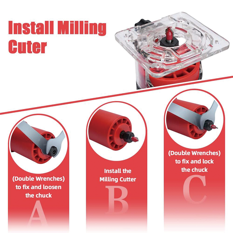 Wood Router, 650W 110V 32000 RPM Hand Trim Router, 6 Variable Speeds, Edge Guide, Roller Guide and Portable Tool Box