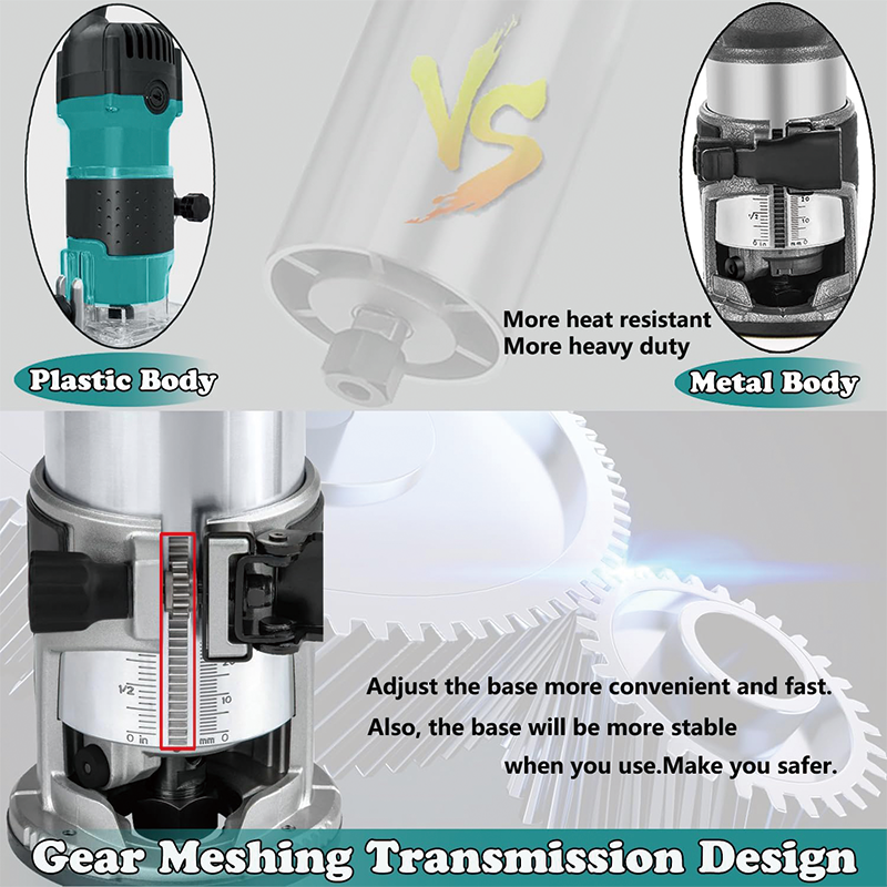 Compact Router,1.25 HP Compact Trim Router with 6 Variable Speed,12 Wood Router Bits,Max Torque 30,000RPM For Woodworking & Furniture Manufacturing