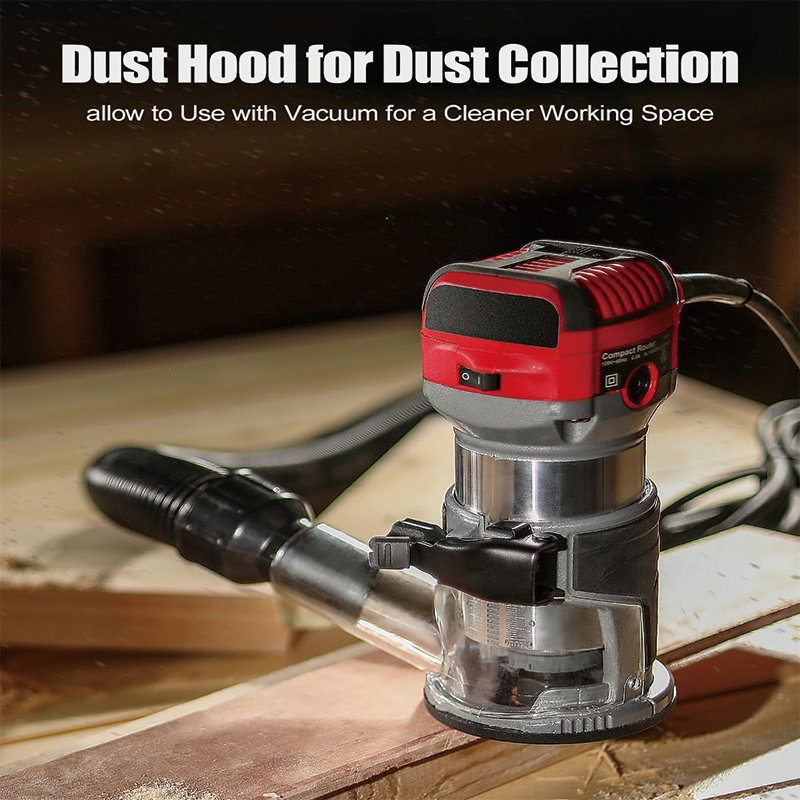 Wood Router, 1.25 HP Compact Router Tools for Woodworking,6 Variable Speeds, Edge Guide, Roller Guide, Dust Hood