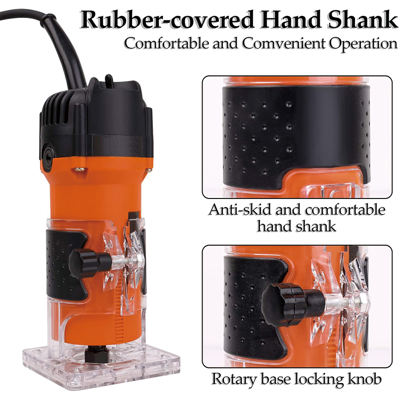 Wood Router,6.5-Amp 1.25 HP Compact Wood Palm Router, with 15 pieces 1/4" Router Bits Set, for Woodworking Slotting Trimming