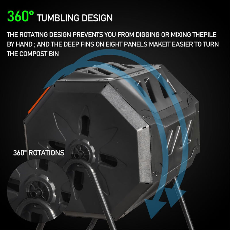 Outdoor Compost Bin, 43 Gallon Dual Chamber Compost Tumbler With Sliding Door For Garden, Kitchen, Patio, Outdoor