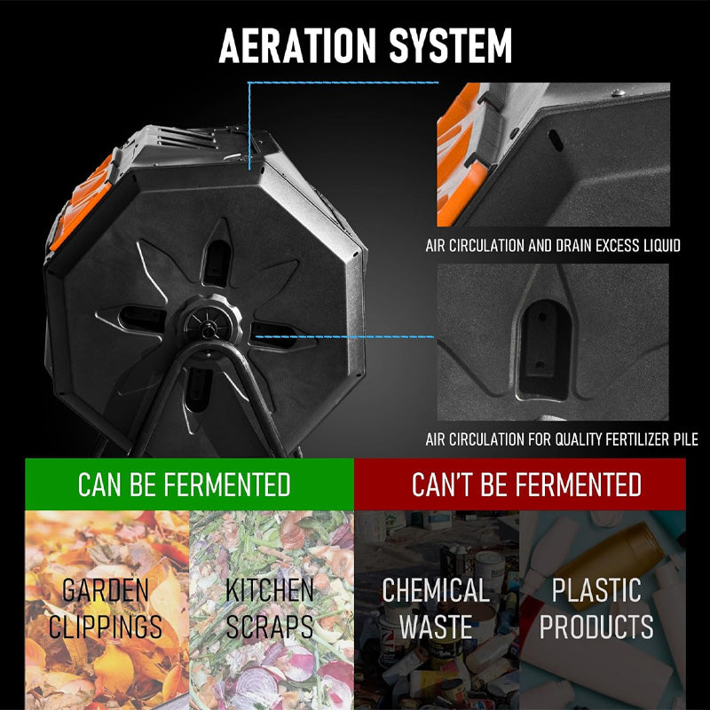 Outdoor Compost Bin, 43 Gallon Dual Chamber Compost Tumbler With Sliding Door For Garden, Kitchen, Patio, Outdoor