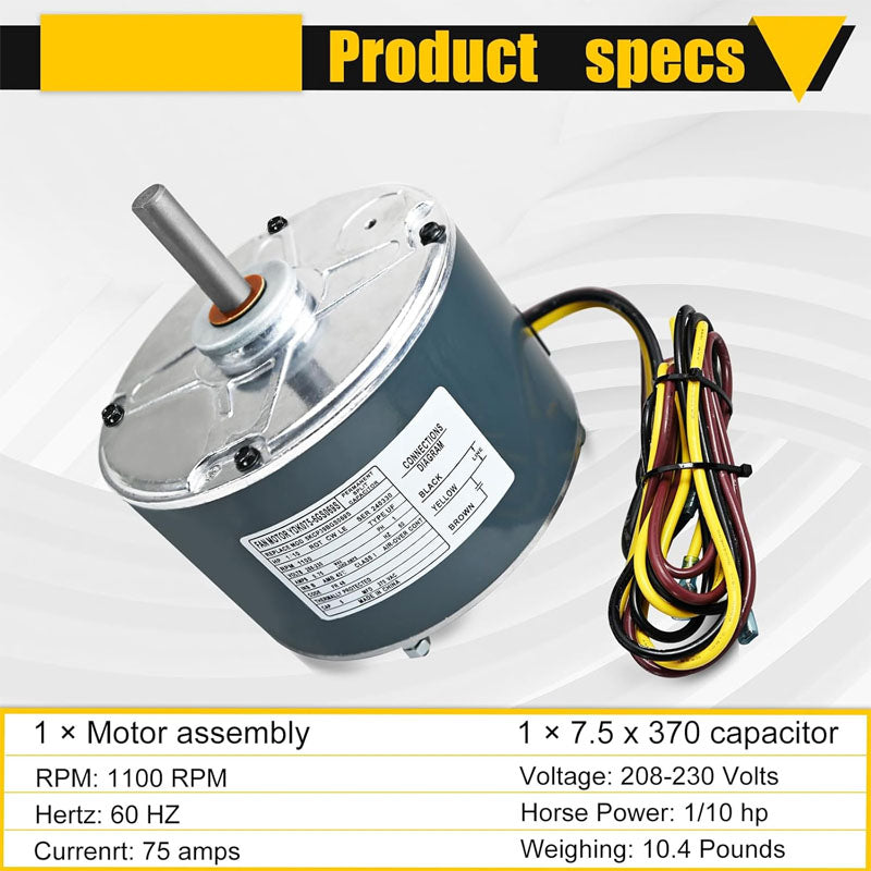 Condenser Fan Motor 5KCP39BGS069S 5KCP39BGY915S 1/10hp 0.75 amps 1100 RPM Upgraded condenser fan motor