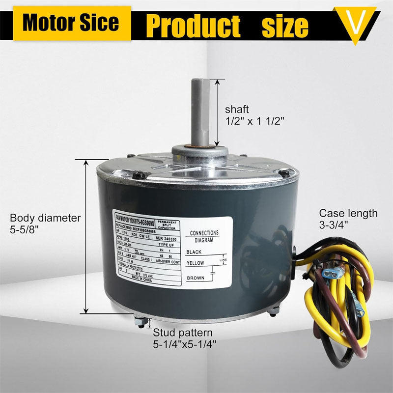 Condenser Fan Motor 5KCP39BGS069S 5KCP39BGY915S 1/10hp 0.75 amps 1100 RPM Upgraded condenser fan motor