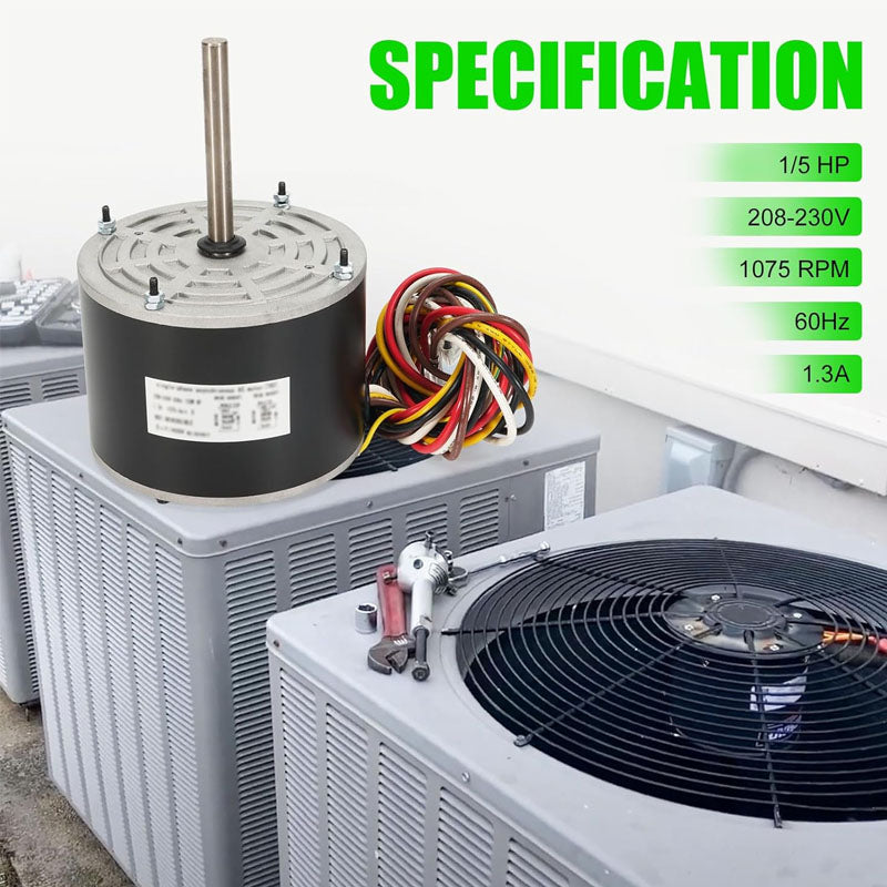 Condenser Fan Motor 1/5HP 1075RPM 60HZ 208-230V Compatible with Rheem Ruud Weather King Ruud Protech 51-21853-01 51-21854-01 Air Conditioner AC