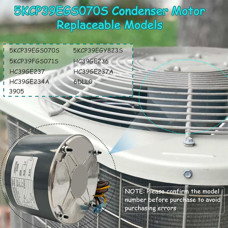 Condenser Fan Motor 5KCP39EGS070S, 5KCP39EGY823S Upgraded Replacement Condenser Motor Reversible Rotating with Explosion-Proof Capacitor
