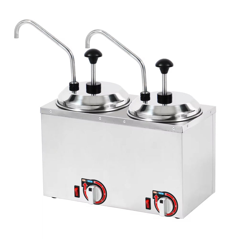 High Quality 2*2.5 L Electric Sauce Warmer Commercial Sauce Dispenser Stainless Steel Hot Fudge Dispenser With Pump