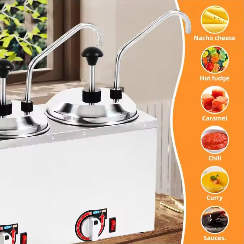 High Quality 2*2.5 L Electric Sauce Warmer Commercial Sauce Dispenser Stainless Steel Hot Fudge Dispenser With Pump