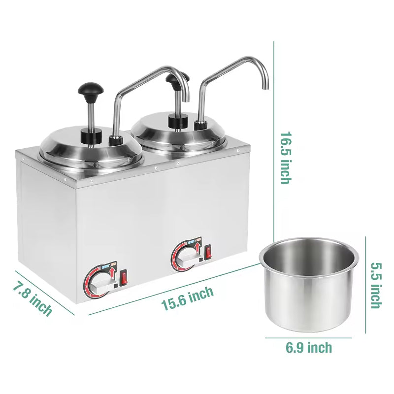 High Quality 2*2.5 L Electric Sauce Warmer Commercial Sauce Dispenser Stainless Steel Hot Fudge Dispenser With Pump