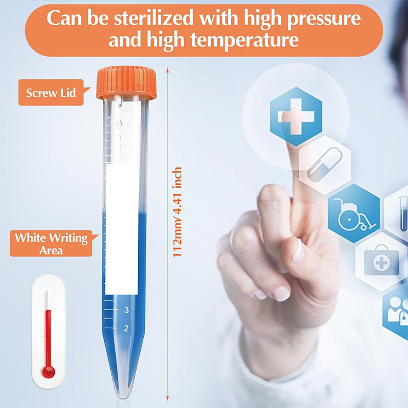 Conical Centrifuge Tubes, 15ml Plastic Sterile Test Tubes Lab Tubes Polypropylene Container with Screw Caps Graduated and Write Marks for Sample (200 Pcs)