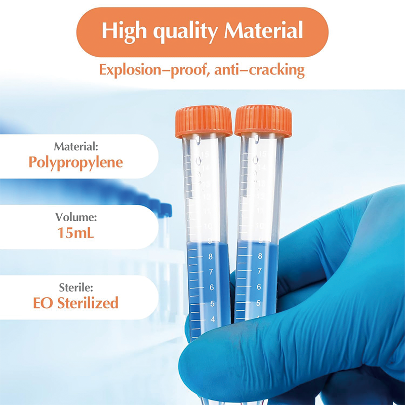 Conical Centrifuge Tubes, 15ml Plastic Sterile Test Tubes Lab Tubes Polypropylene Container with Screw Caps Graduated and Write Marks for Sample (200 Pcs)