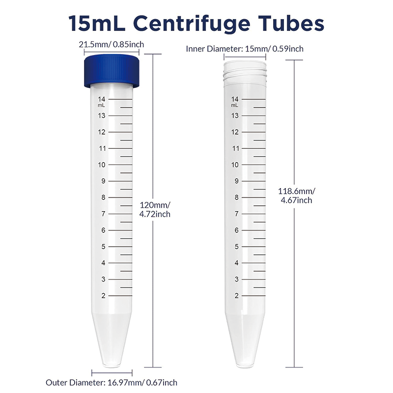 15ml Conical Centrifuge Tubes, Sterile Plastic Tubes with Screw Caps, Plastic Graduated and Write Marks Test Container (100pcs)