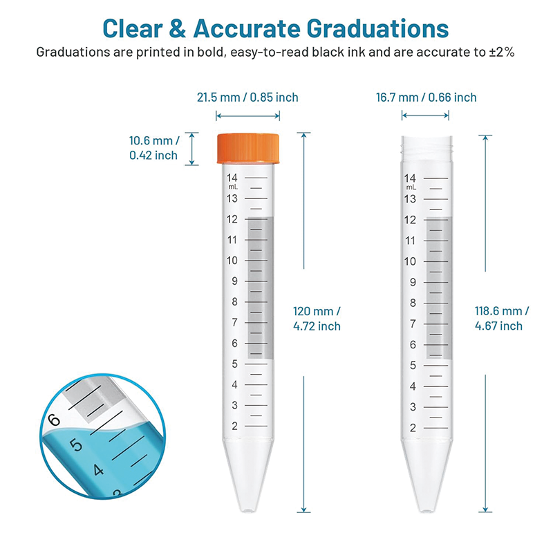 50Pcs Conical Centrifuge Tubes, 15mL Sterile Polypropylene Test Tubes Sterile Polypropylene Test Tubes, Leak-Proof Screw Caps