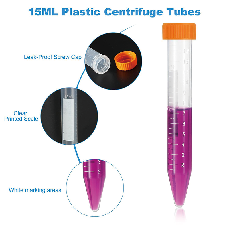 15ML Conical Centrifuge Tubes, Plastic Centrifuge Tubes with Leak-Proof Screw Caps and Graduated Marks (20 Pcs)