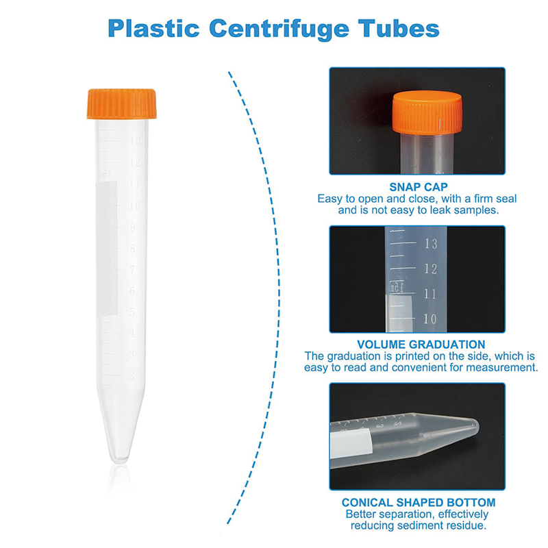 15ML Conical Centrifuge Tubes, Plastic Centrifuge Tubes with Leak-Proof Screw Caps and Graduated Marks (20 Pcs)