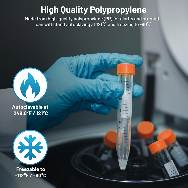 50Pcs Conical Centrifuge Tubes, 15mL Sterile Polypropylene Test Tubes Sterile Polypropylene Test Tubes, Leak-Proof Screw Caps