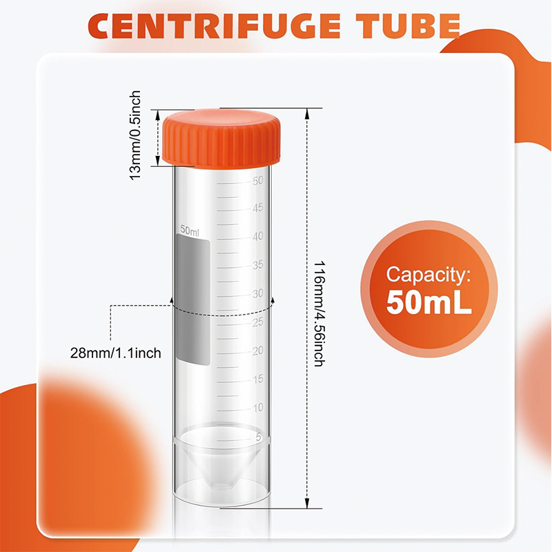 100Pack Conical Centrifuge Tubes, 50ml Self Standing Centrifuge Tubes with Caps Skirted Conical Tubes for Science Experiments, Liquids