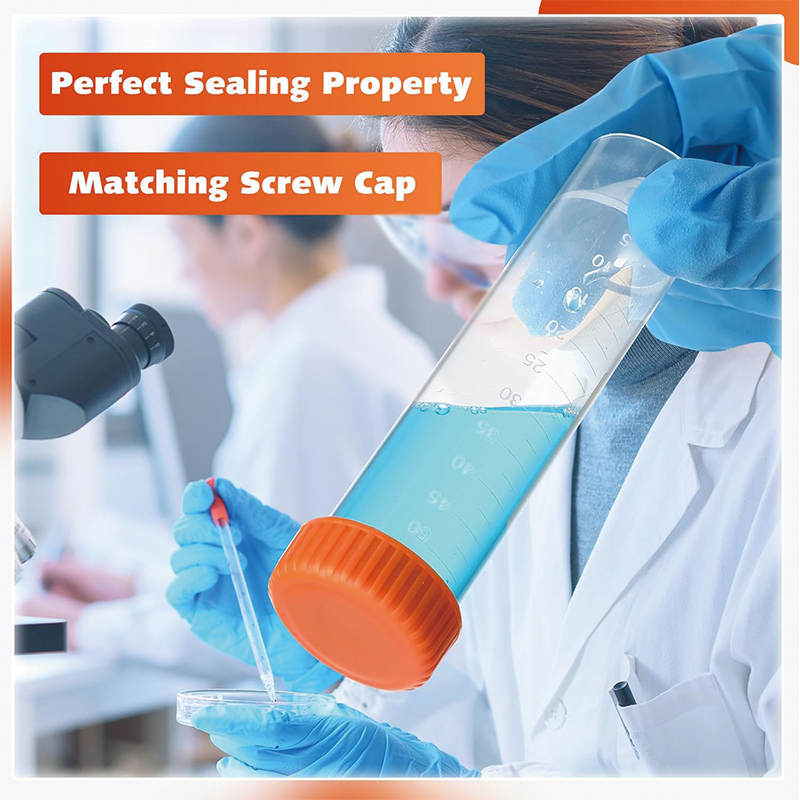 100Pack Conical Centrifuge Tubes, 50ml Self Standing Centrifuge Tubes with Caps Skirted Conical Tubes for Science Experiments, Liquids