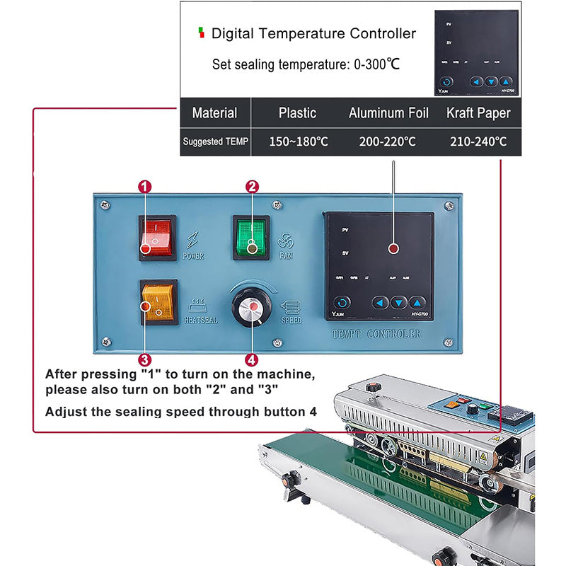 110V Continuous Sealing Machine Automatic Horizontal Continuous Band Sealer FR900 Plastic Bag Sealer