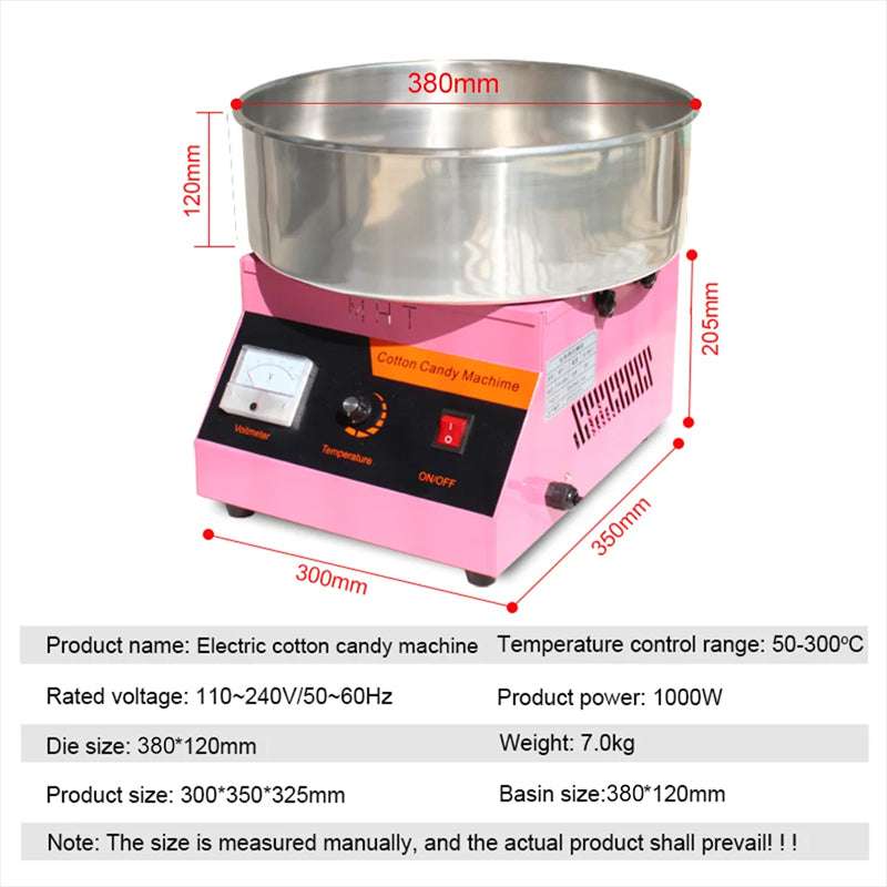 Electric Cotton Candy Machine Commercial Sugar Candy Floss Maker Temperature Controls For Party 1000W Diy Maker