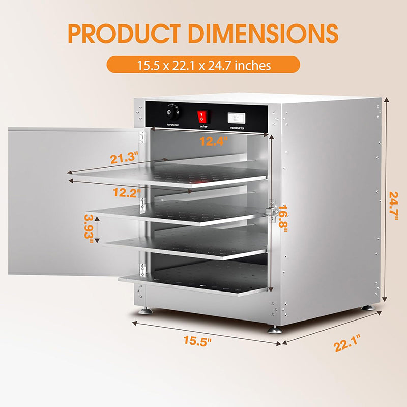 Portable 4-Tier Commercial Hot Box Food Warmer Cabinet Insulated Warming Cabinets Food Pan Carrier with Water Tray Ideal for Storing Pizza, Chicken, Restaurant
