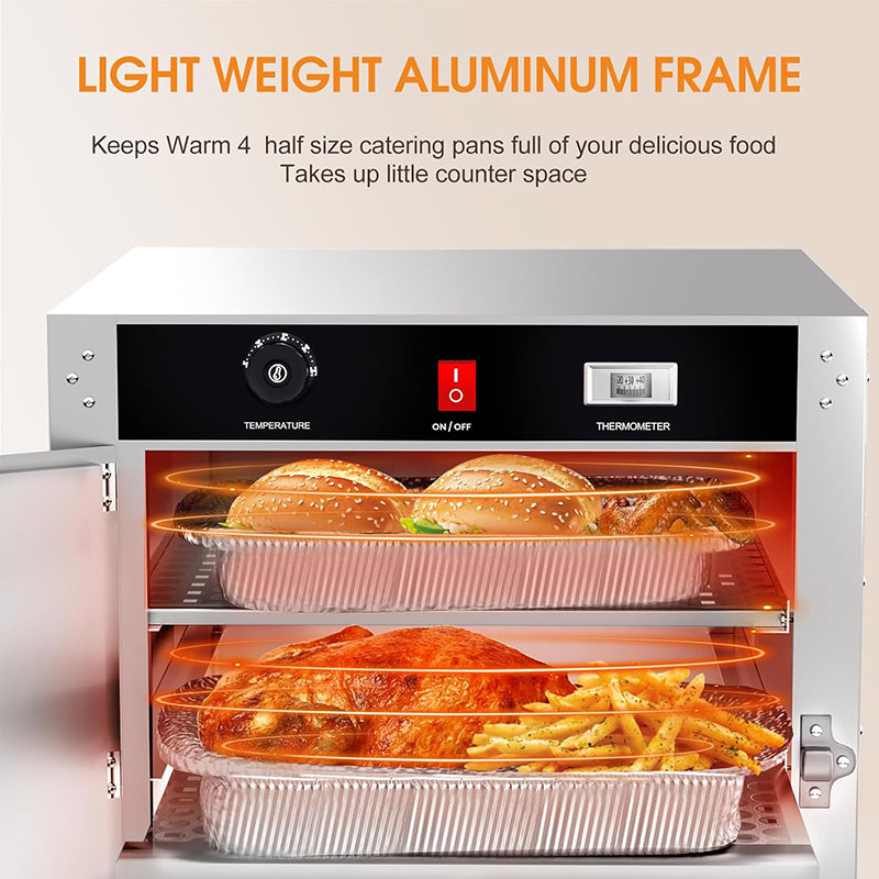 Portable 4-Tier Commercial Hot Box Food Warmer Cabinet Insulated Warming Cabinets Food Pan Carrier with Water Tray Ideal for Storing Pizza, Chicken, Restaurant