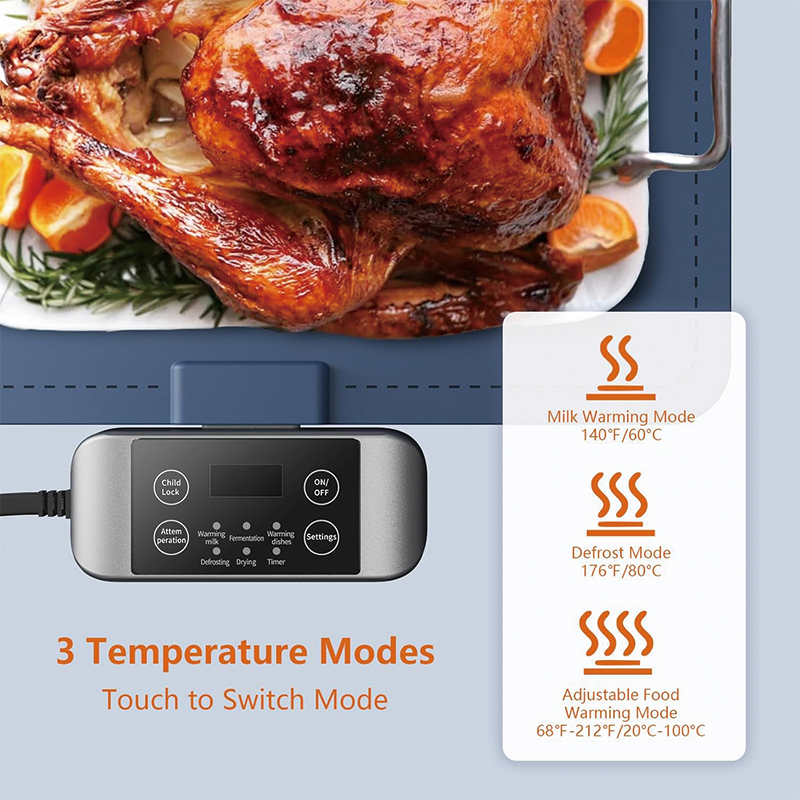 Electric Warming Tray, 14.9" x 22.4" Portable Nano Silicone Material Heating Tray with 3 Temperature Settings, Easier Cleaning