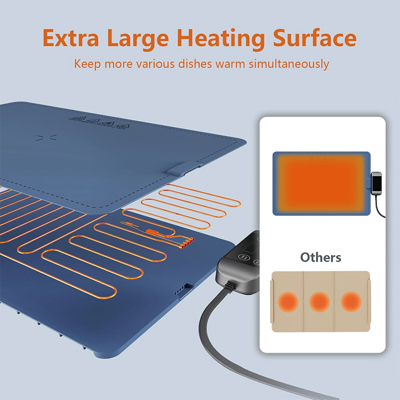 Electric Warming Tray, 14.9" x 22.4" Portable Nano Silicone Material Heating Tray with 3 Temperature Settings, Easier Cleaning