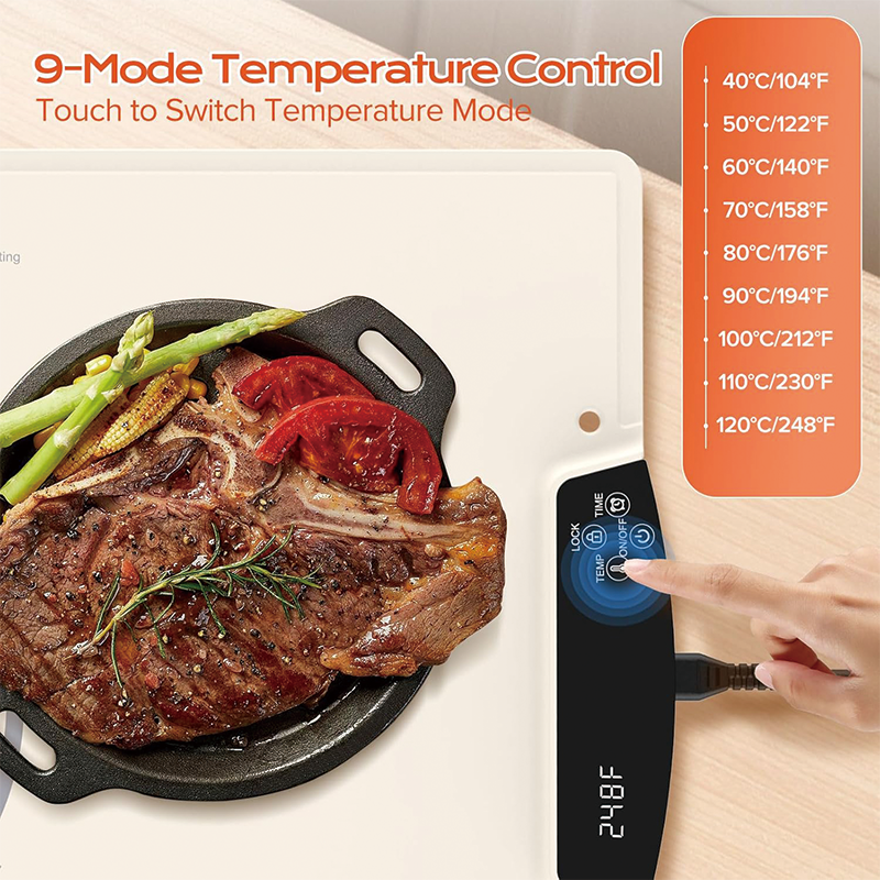 Electric Warming Tray, Fast Heating&Foldable Food Warmers with 9 Temperature Modes, Child-Lock Silicone Heating Mat for Food, Holidays, Countertop, Daily Use