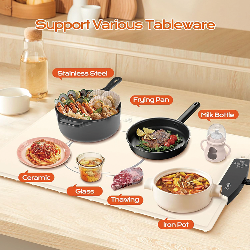 Electric Warming Tray, Fast Heating&Foldable Food Warmers with 9 Temperature Modes, Child-Lock Silicone Heating Mat for Food, Holidays, Countertop, Daily Use