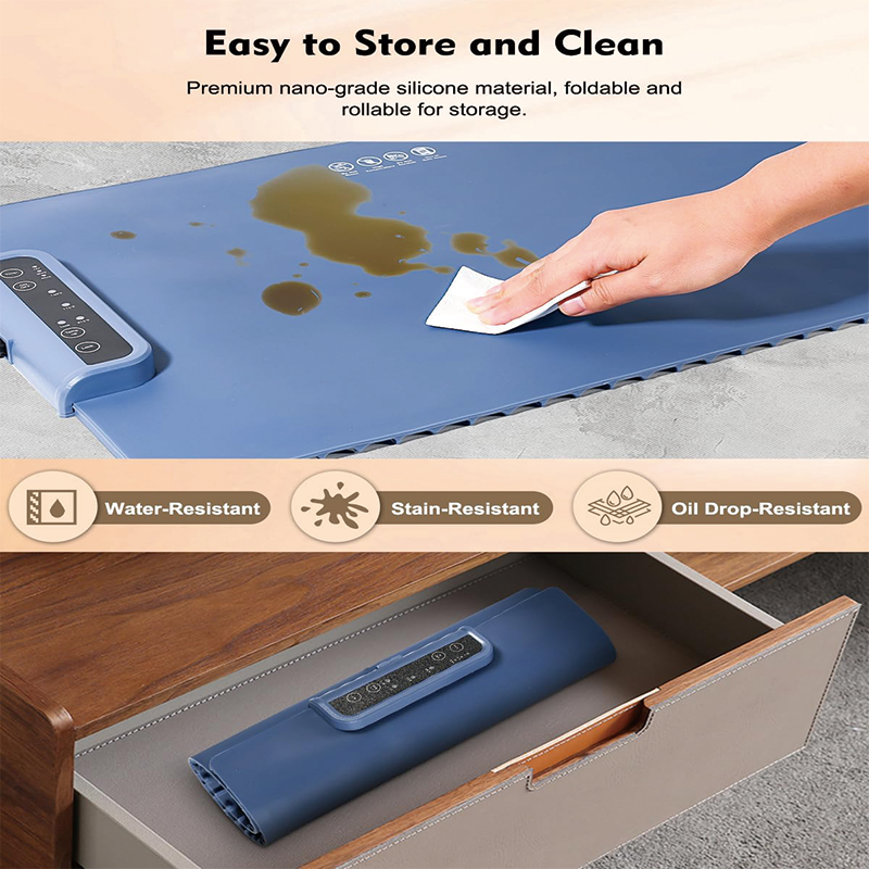 Silicone Food Warming Mat, Roll Up Portable Electric Warming Tray with 3 Temperature Settings for Dinner, Catering, House, Parties, Blue