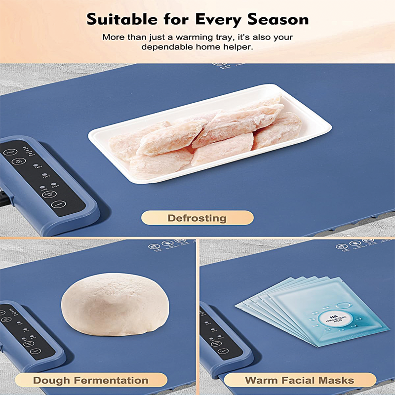 Silicone Food Warming Mat, Roll Up Portable Electric Warming Tray with 3 Temperature Settings for Dinner, Catering, House, Parties, Blue