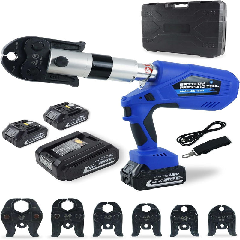 18V Electric Pipe Crimping Tool for 1/2" to 2" Stainless Steel, Copper PEX Pipes 360° Rotation Automatic Crimper with Brushless Motor & 6 Pro Press Jaws