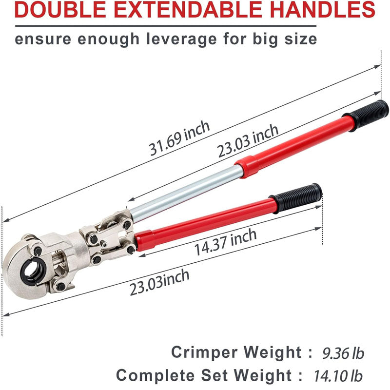 Copper Tube Crimping Tool Kit Pro Press Crimper with 1/2" 3/4" 5/8" for Copper Pipe 360° Rotatable Crimp Tool Adjustable length handle