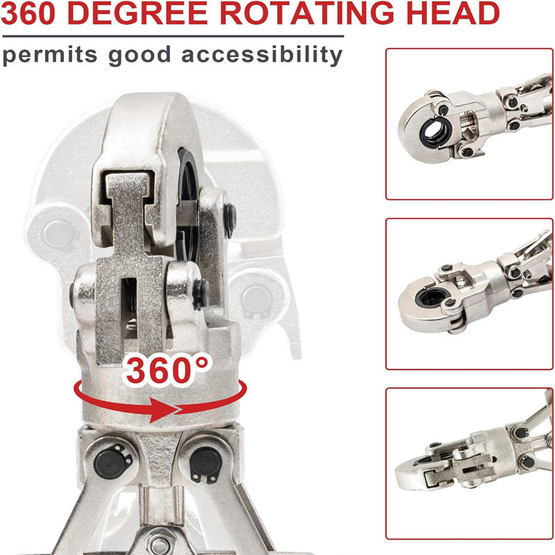 Copper Tube Crimping Tool Kit Pro Press Crimper with 1/2" 3/4" 5/8" for Copper Pipe 360° Rotatable Crimp Tool Adjustable length handle