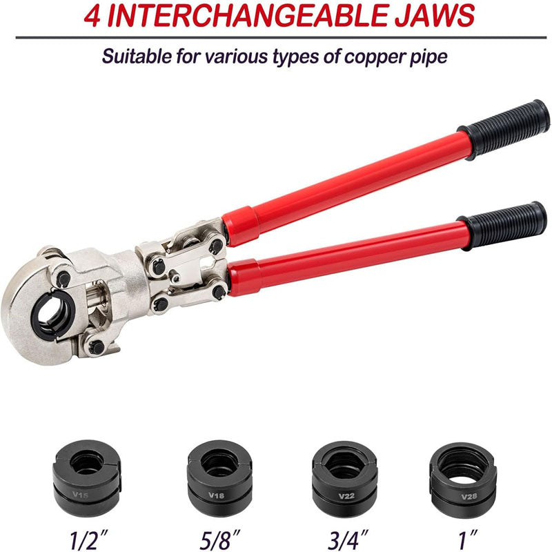 Copper Tube Crimping Tool Kit Pro Press Crimper with 1/2" 3/4" 5/8" for Copper Pipe 360° Rotatable Crimp Tool Adjustable length handle